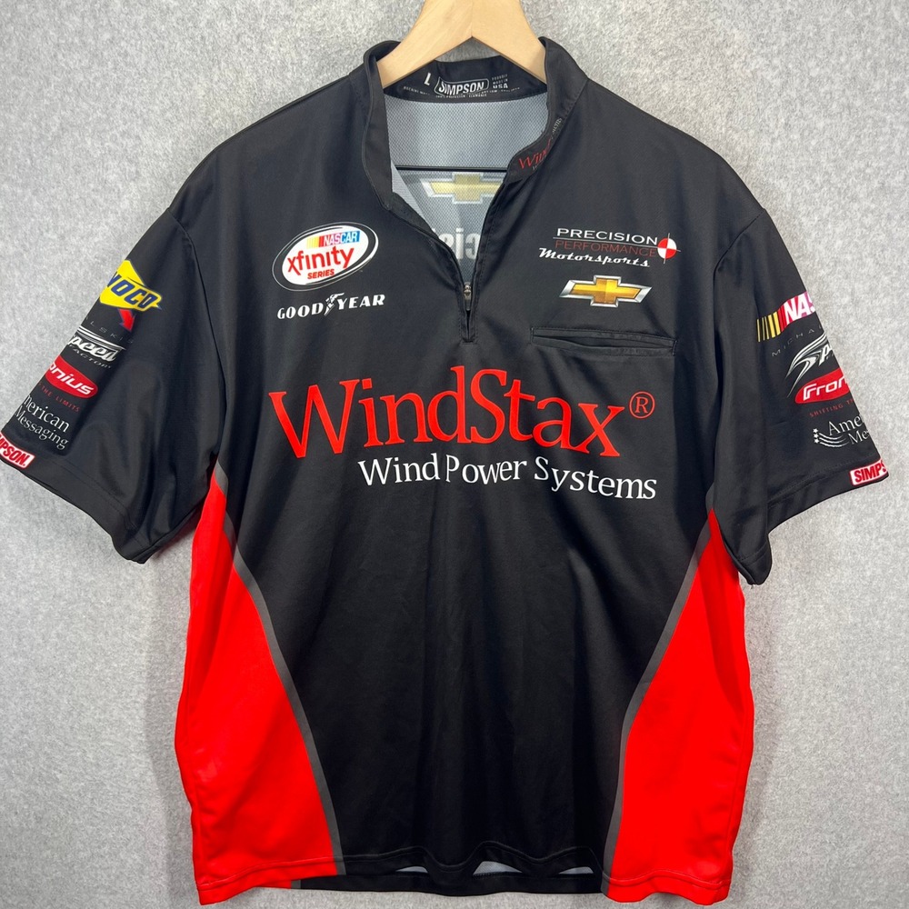 Simpson NASCAR‎ Xfinity Series Crew Shirt Mens L Black Red WindStax Racing EUC